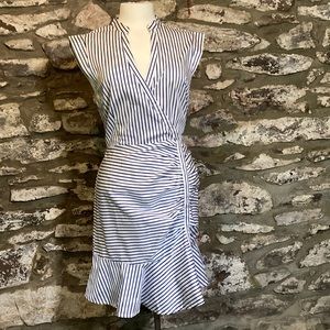 Lucy Paris blue striped fitted dress. Size large NWT